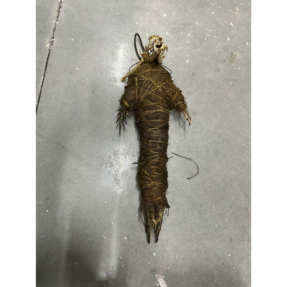 Macabre Folk Art Mummified Figure Real Animal Skull Claws Burlap Oddity 20"